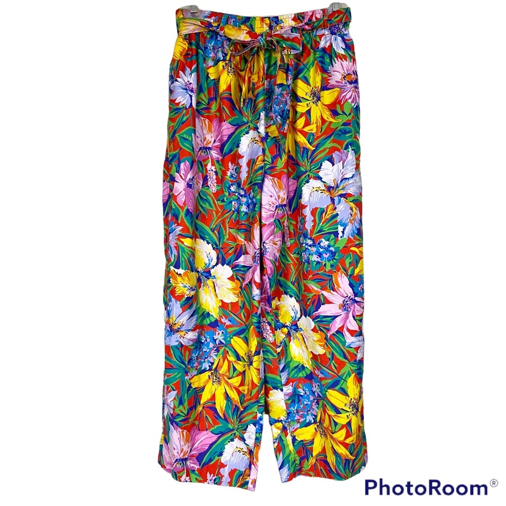 Jos A Bank Floral capri cropped pants vintage elastic waist cotton